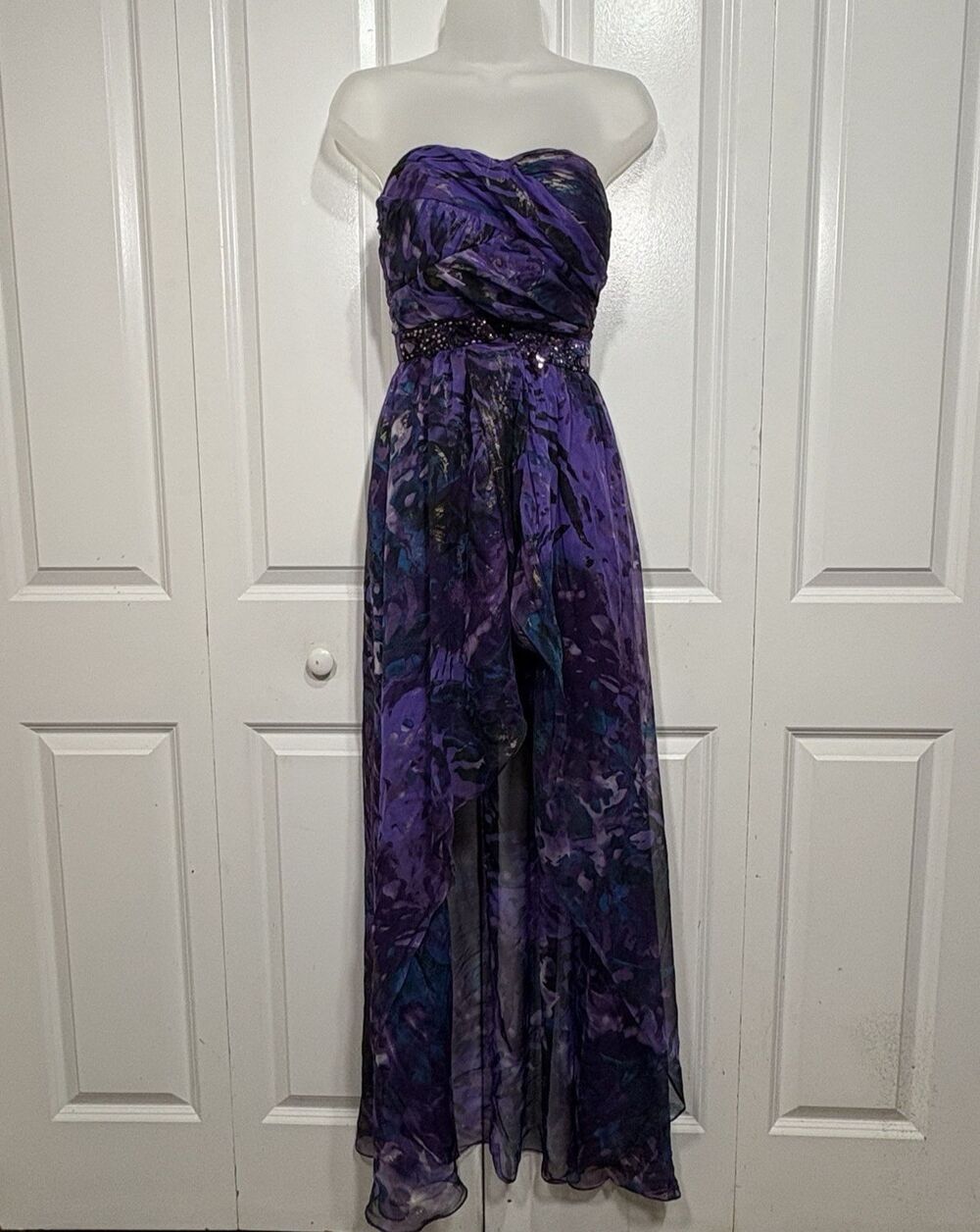 Jump Apparel Dress Womens 3/4 Strapless Purple Gown Prom Formal Beaded Y2K